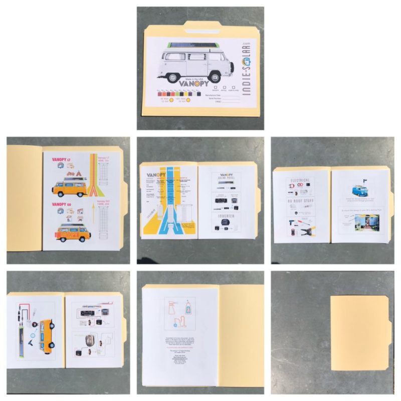 indie-solar-brochure-design-insta Brochure Image showing rv and van solar panel installation and diy manuel